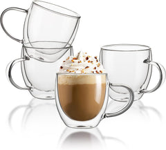 Sweese Clear Coffee Mugs 8 oz set of 4 double wall borosilicate glass