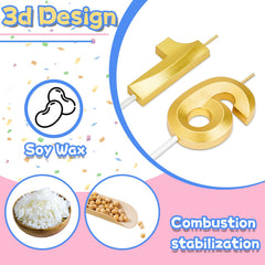 Gold birthday candles with smokeless paraffinic wax