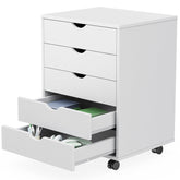 Sweetcrispy 5 Drawer Chest white wood with wheels