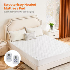 Sweetcrispy heated mattress pad queen size dual zone controls