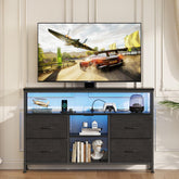 Sweetcrispy TV Stand Dresser LED lighting open shelf black
