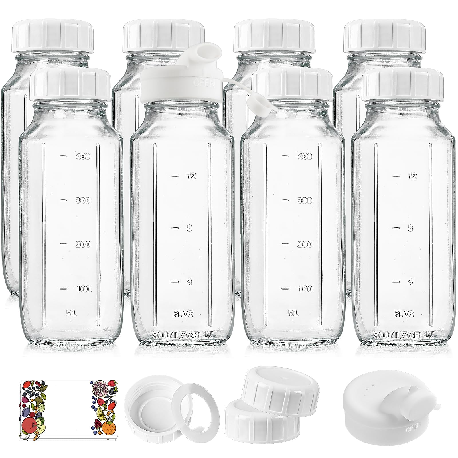 Syntic 8 pack 16 oz glass bottles with lids