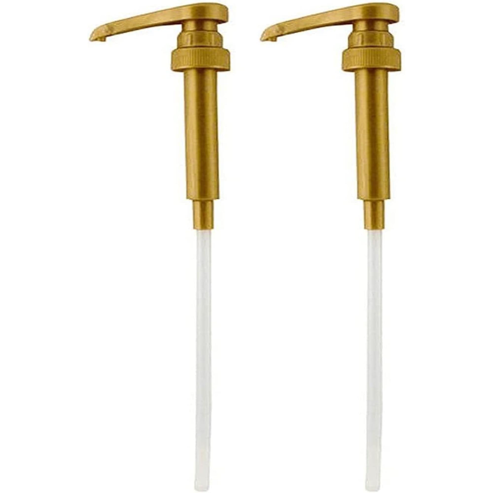 Two gold syrup pumps for 25.4 oz bottles