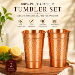 Handcrafted copper tumblers with smooth drinking rim