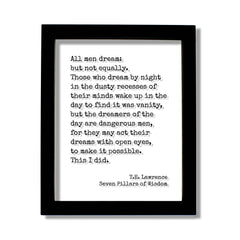 T.E. Lawrence Seven Pillars floating quote on clear acrylic