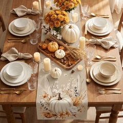72 x 13 inch table runner in beige with boho fall motif