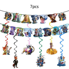 Tablecloth 71x42 inches laid out for Zootopia party