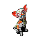 Talavera Day of the Dead Chihuahua Statue 8-inch tall sunflower bone design