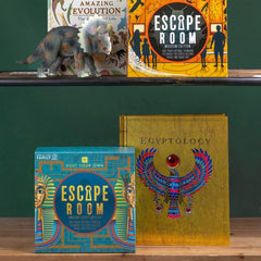 Museum themed escape room game for kids with 18 puzzles and prop materials