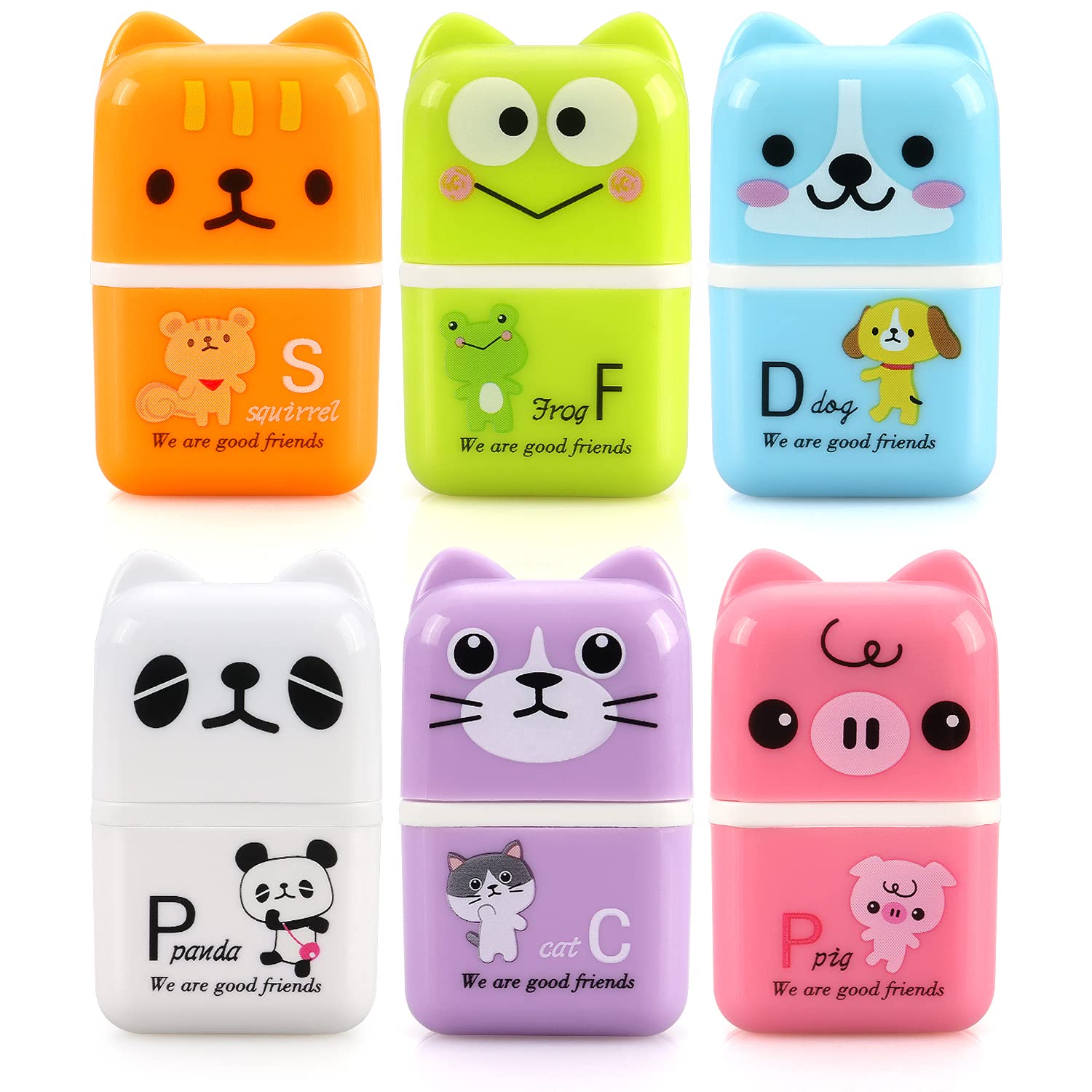 Tamaki 6 pack erasers for kids with cover and roller