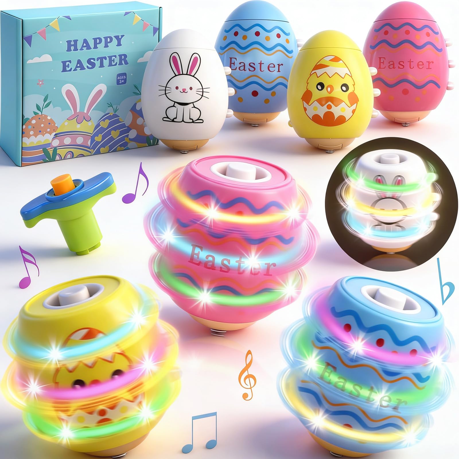 Taranovi Easter Basket Stuffers for Kids pack of 4 spinning tops