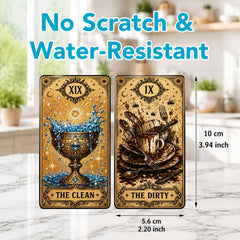 Tarot Style reversible indicator magnet attached to dishwasher surface