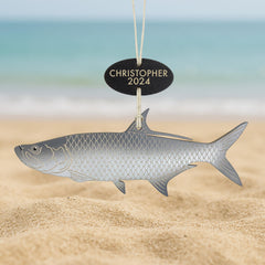 Tarpon fish ornament hand-painted with laser engraved details