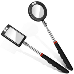 Tatuo telescoping inspection mirror LED round square pair