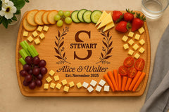 Tayfus monogrammed wood charcuterie board engraving