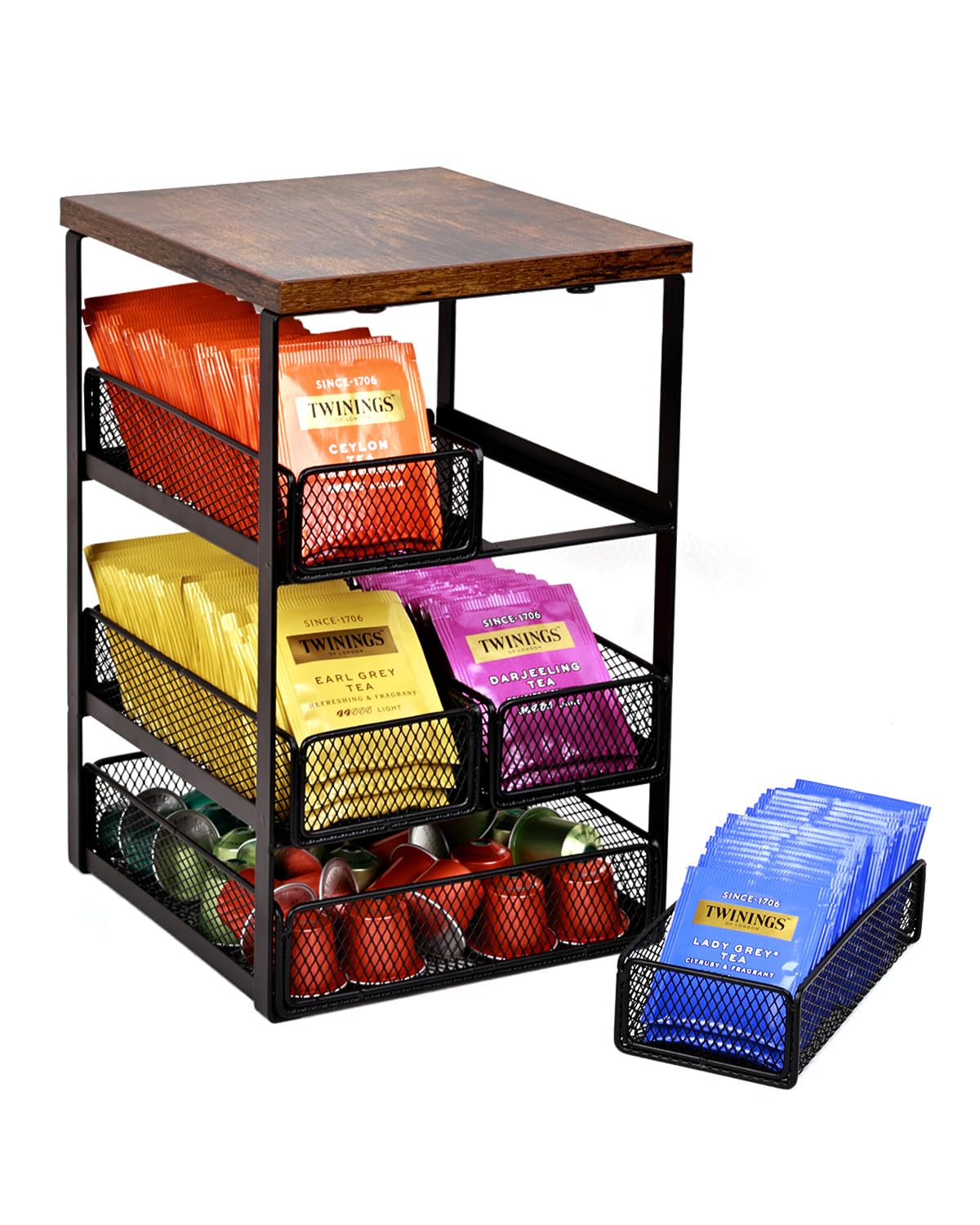 Tea Bag Organizer 5-drawer wood and iron design