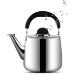 Whistling tea kettle on stovetop silver finish