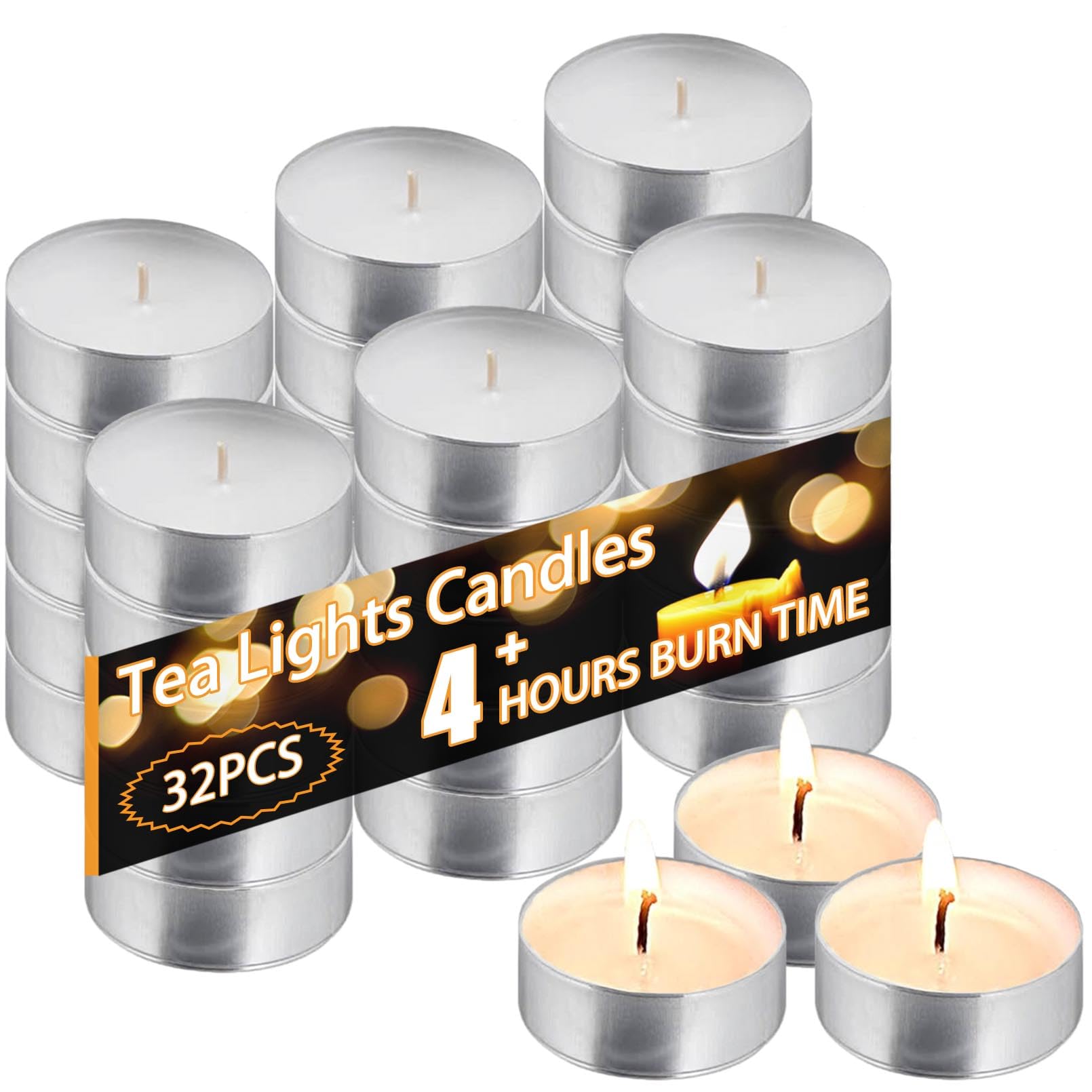 Tea light candles 32Pcs white bulk pack burn up to 4 hours