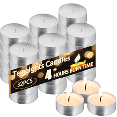 Tea light candles 32Pcs white bulk pack burn up to 4 hours