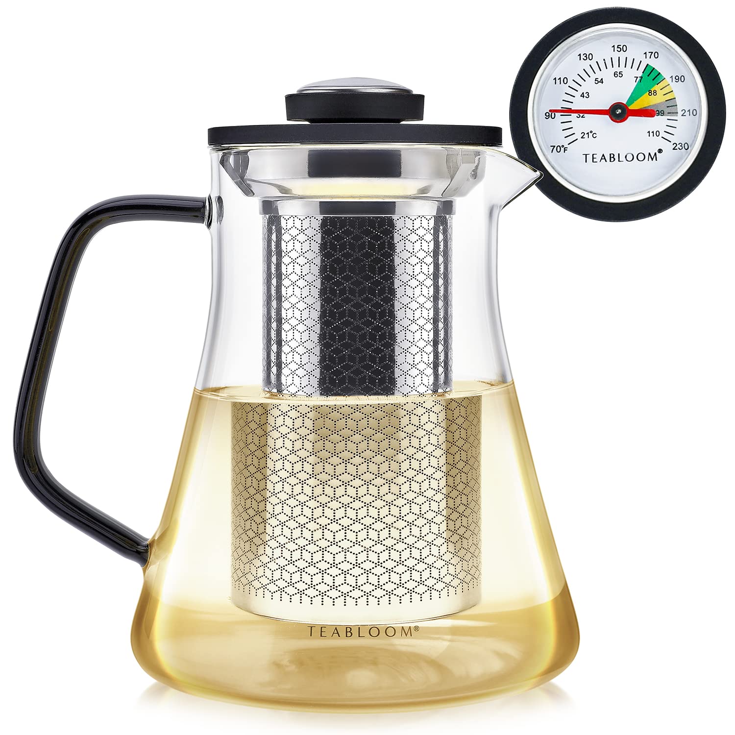 Teabloom 2-in-1 Tea Kettle and Tea Steeper glass teapot with thermometer