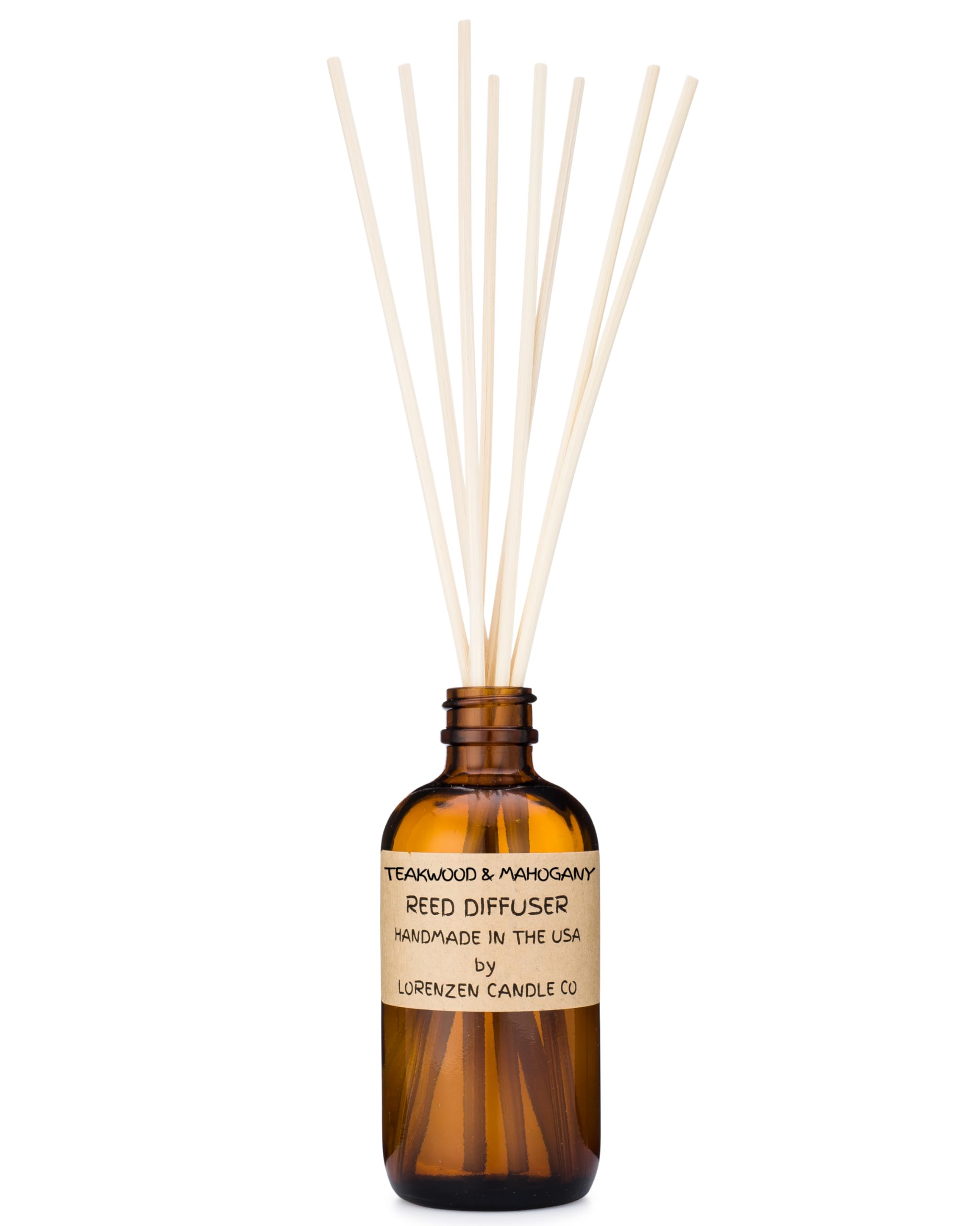 Teakwood & Mahogany Reed Diffuser Set with 3 oz diffuser oil in amber bottle and 8 reeds