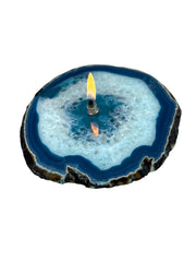 Teal Agate Rock Oil Candle with glass reservoir