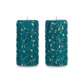 Teal Red Pink Gold Silver Pillar Candles Set of 2