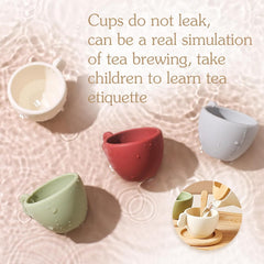 Four silicone teacups from Enchanting Wooden Tea Party Set