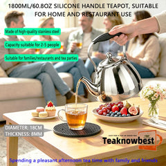 Stovetop compatible teapot set includes spoon and silicone pad