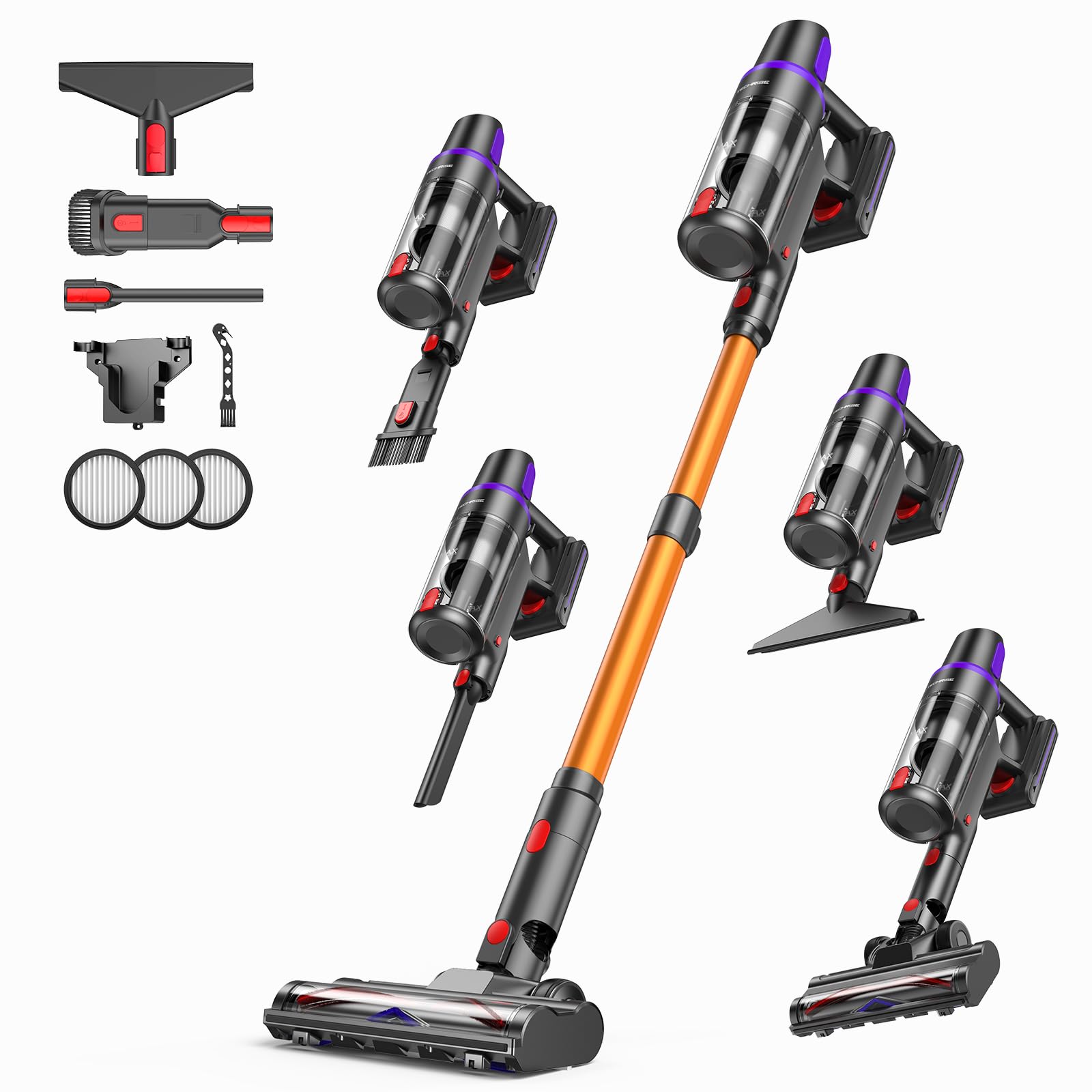 TechRise cordless vacuum cleaner home image showing compact stand
