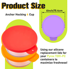 Teenyyou 6 pcs silicone replacement lids orange set for Pyrex 7201-PC bowls