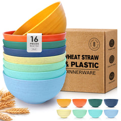 Teivio 16-Piece Cereal Bowls set in vibrant colors
