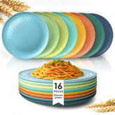 Teivio 9.6 inch wheat straw kids plates 16pc multicolor