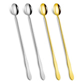 10 inch long handle ice tea spoons set of 4 with two-tone gold and silver finishes
