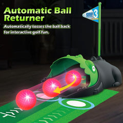 Dinosaur mouth auto ball returner feature in TERRAMUS golf set