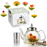 TETWIN glass teapot 1000ml with blooming flower tea balls