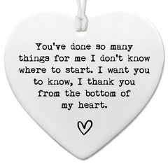 Thank You Gifts heart keepsake white ceramic 3 inch