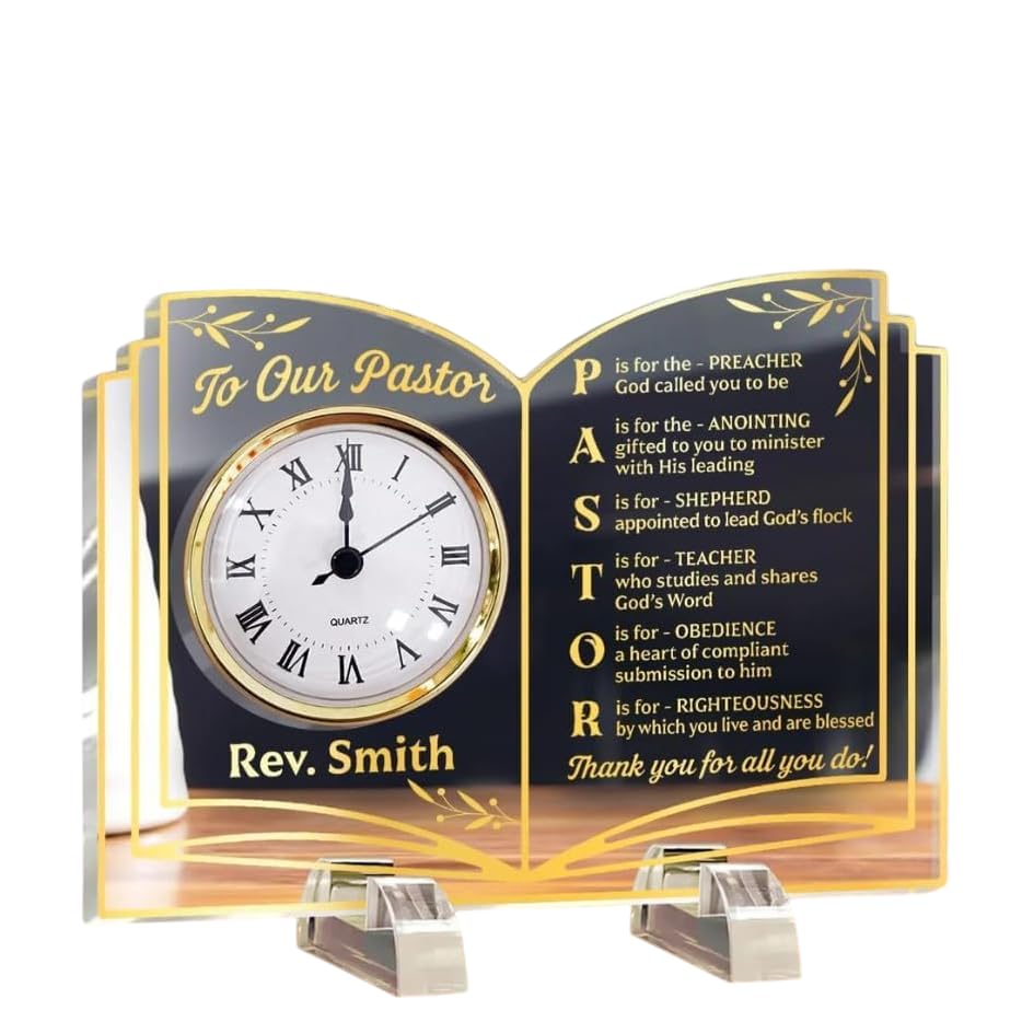 Thank You Pastor Personalized Acrylic Desk Clock front view