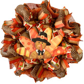 Thanksgiving Turkey Wreath 24 inch diameter with burlap deco mesh