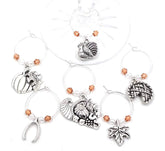 Thanksgiving wine charms pewter with turkey leaf pumpkin