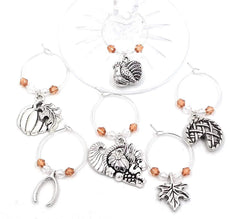 Thanksgiving wine charms pewter with turkey leaf pumpkin