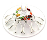 Thanksgiving Wishbone wine charms set of 6 on silver tone rings