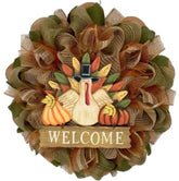 Thanksgiving Wood Turkey Welcome Wreath burlap and deco mesh
