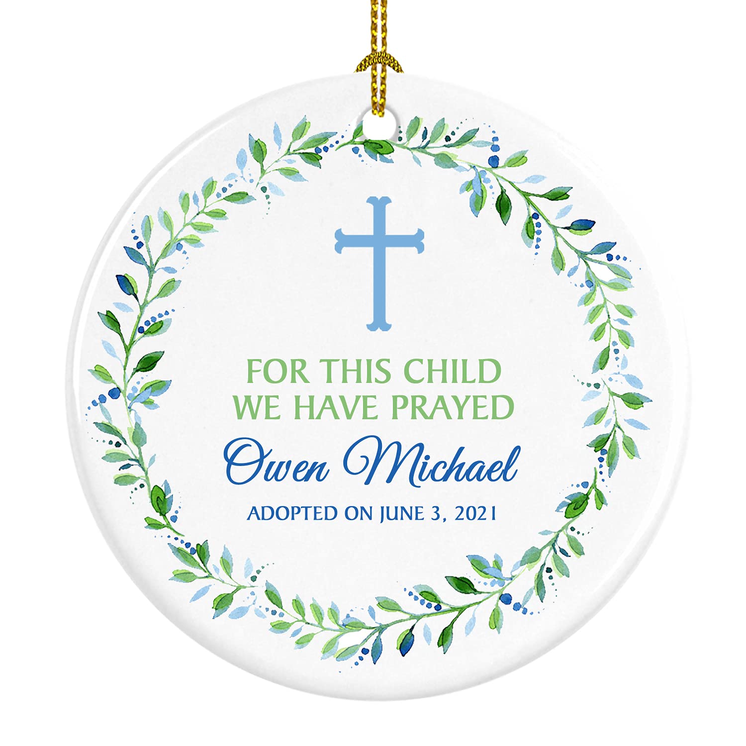 The Butterfly Press Personalized Christmas Ornament white porcelain 3 inch round with name and date in a gift box