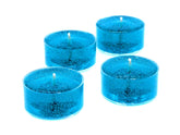 The Gel Candle Company teal unscented tea lights 4 pack branding