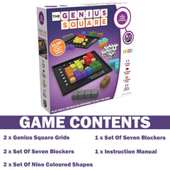 Seven blockers and grid setup for The Genius Square puzzle game