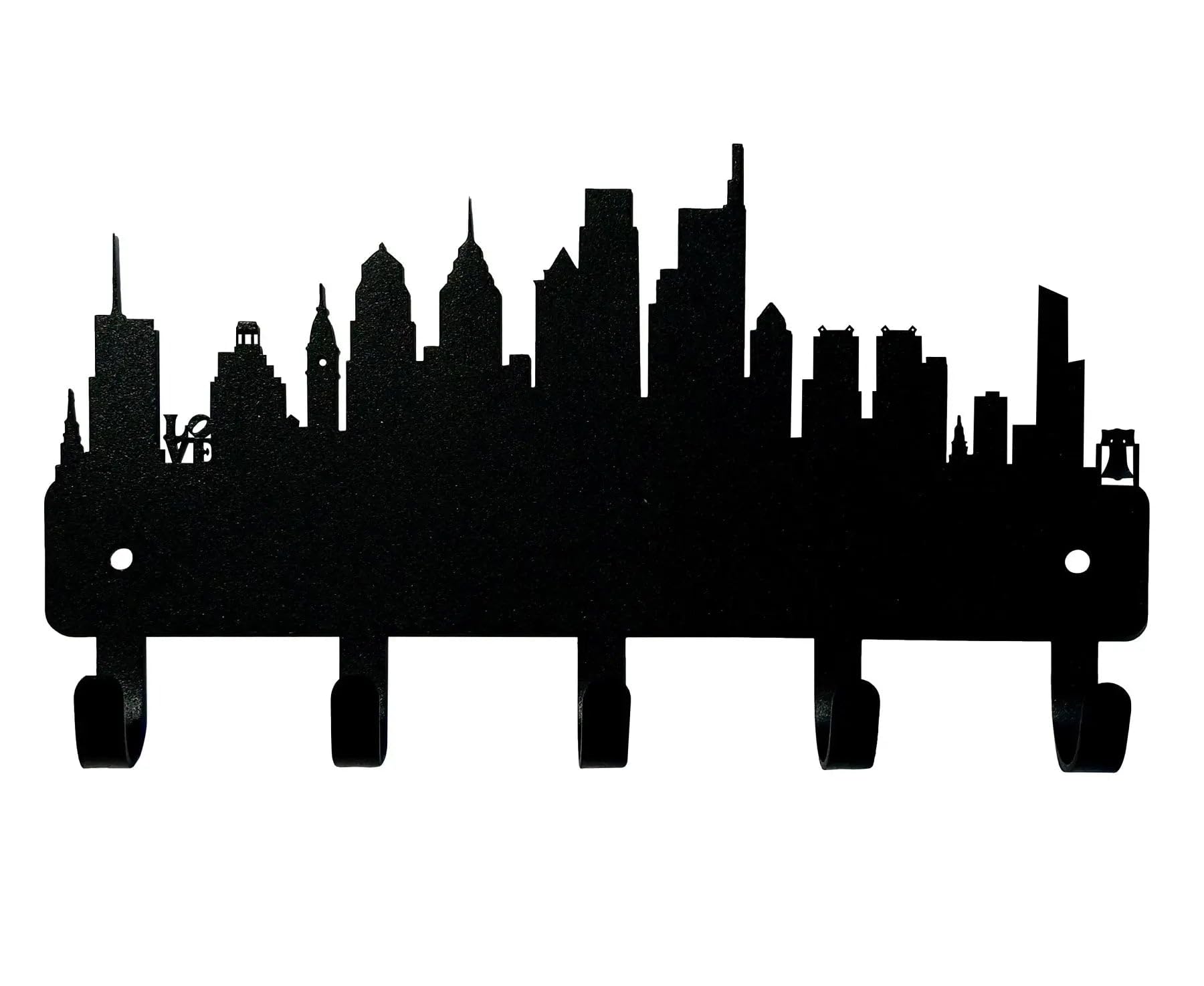 The Metal Peddler Philadelphia City Skyline Key Holder 9 inch width with 5 hooks
