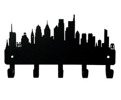The Metal Peddler Philadelphia City Skyline Key Holder 9 inch width with 5 hooks