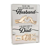 Handprint silhouettes and names on The Only Thing Better Than Having You as My Husband plaque