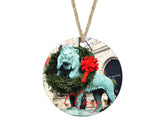 The Painted Pug Chicago Lion ornament front view on wood 3 inch wide